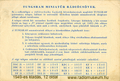 Tungsram rádiócső adatok 1949